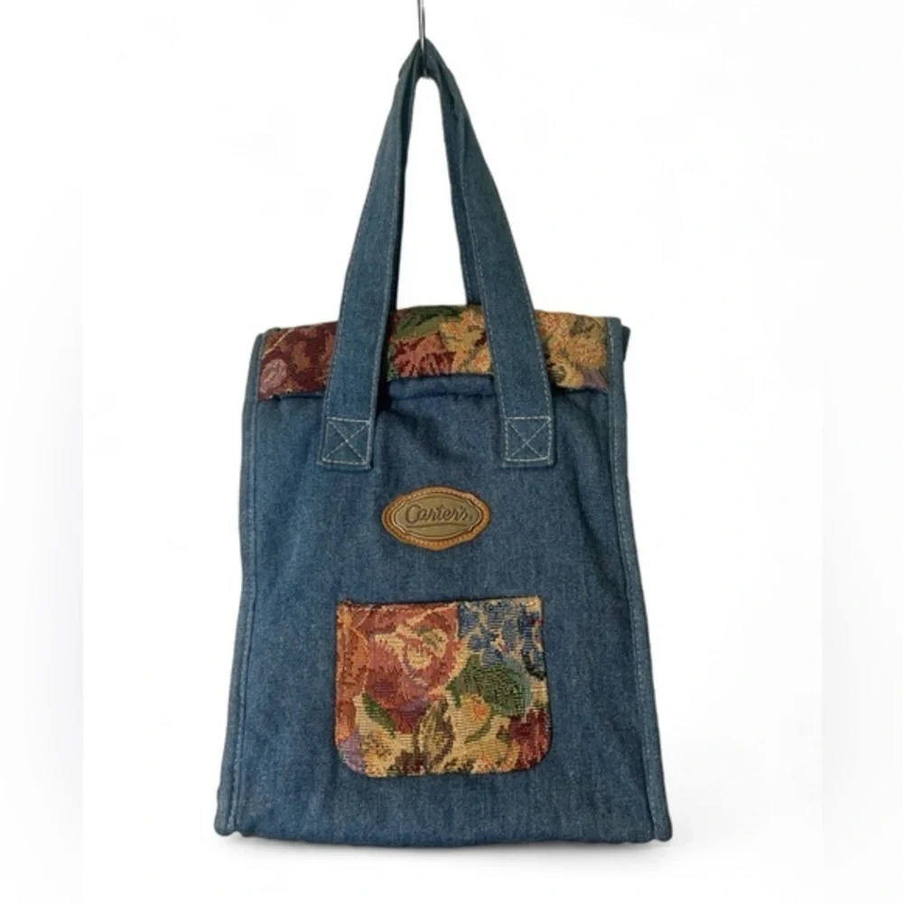 Vintage Carter's Denim Floral Jacquard Mini Diaper Bottle Bag